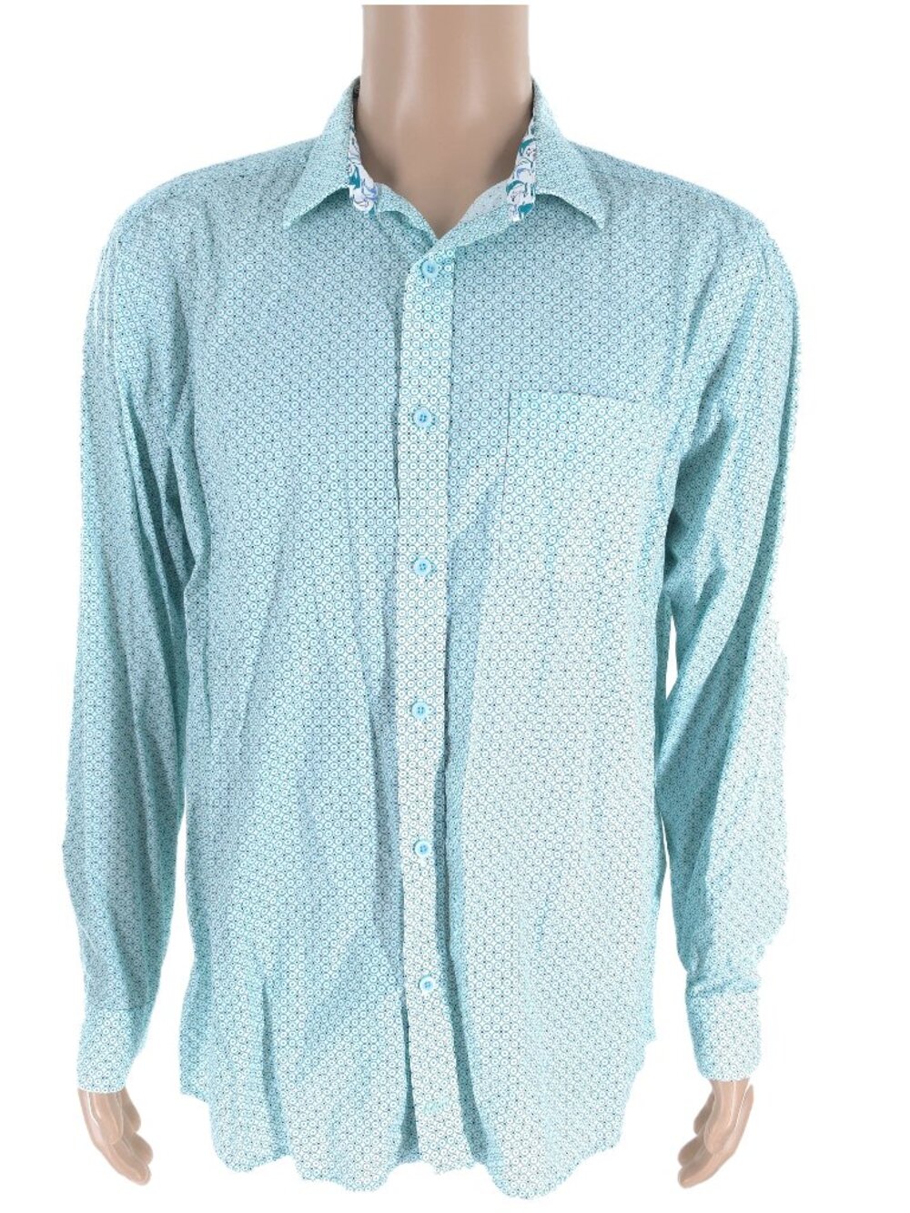 Johnston & Murphy Men Dress Shirt 100% Cotton Long Sleeves Green White Size XL